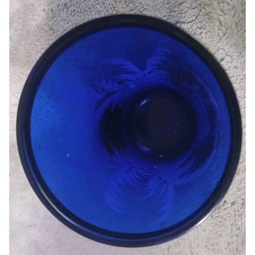 Vtg Mary Gregory Toothpick Holder Cobalt Blue Glass Child Bicycle Hand Painted‎